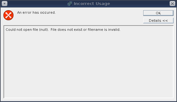 An error has occured - Could not open file (null)